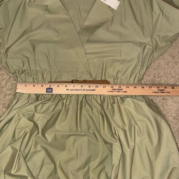 Maeve Anthropologie long sleeve Collared Belted Bubble Hem mini dress green NEW - Picture 10 of 11